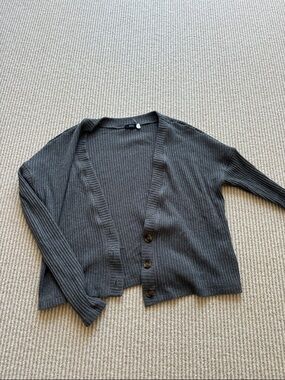 BDG Charcoal Ribbed V-Neck Button Cardigan